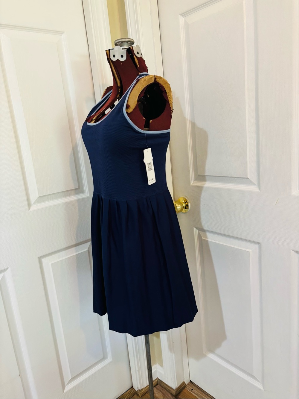 Navy Blue Racerback Tennis Dress with Contrast Trim - Picture 4 of 9